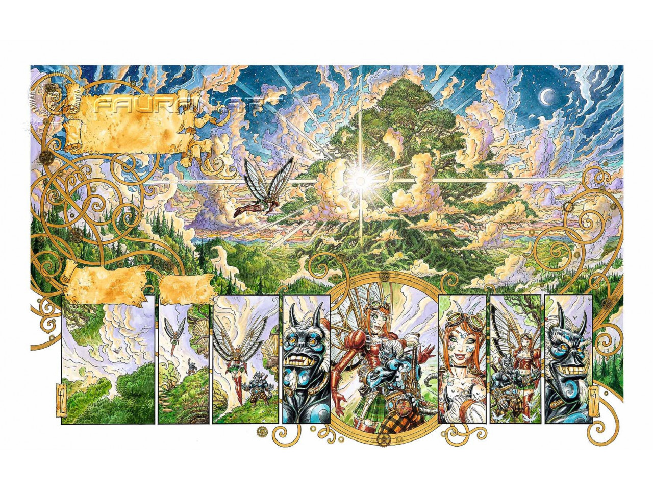 Tirage d'art de de la double page originale 42-43 de Wika et les fées noires